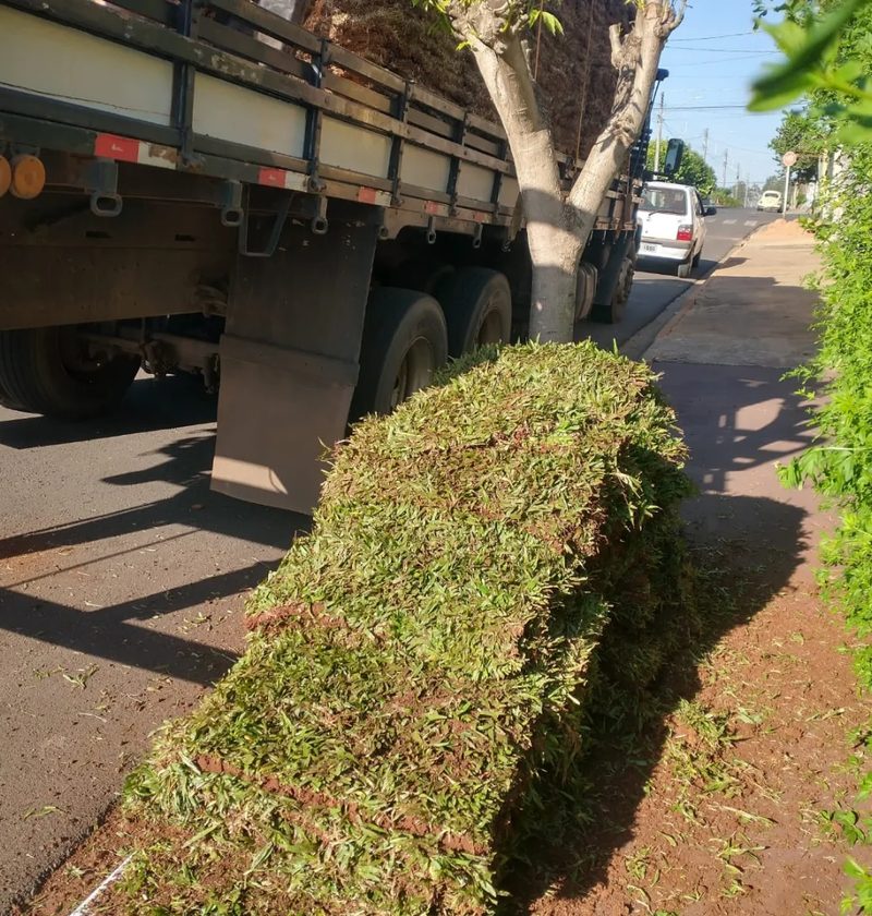 Grama para chácara em Manduri: caminhão com grama em placa, por Greg Garden Paisagismo